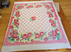 Vintage Table Cloth Startex Fabric Rose Pattern Approx  Size 49 5  X 47 25 