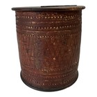 Antique Asian Burmese Brown Lacquer Geometric Wooden Betel Nut Box