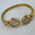 Vintage Pedre Quartz Watch Women Gold Tone Dual Movements Cuff Bangle New Batter