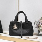 Black Grained Leather Open Top Tote Adjustable Drawstring With Separate Clutch