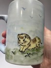 Vintage Dog   Cat Coffee Mug Cup Ceramic Hand Painted And Signed