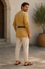 Men Mustard Yellow Medieval Tunic Shirt Lace Up Long Sleeve Festival Costume Top