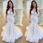 Beach Wedding Dresses Mermaid V Neck Lace Appliques Spaghetti Straps Bridal Gown
