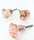 2 Vtg Pink Depression Cut Glass Drawer Cabinet  Door Knobs Furniture Hardware