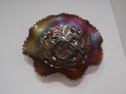 Antique Northwood Strawberry Amethyst Carnival Glass 8-3 4  Ruffled Rim Bowl