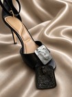 Vintage Women Black Abstract Face Rectangular Shoe Clips Pair Modernist