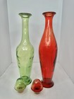 Vintage Set Of 2 Mcm Style Made In Spain Decanters Green   Red 19   