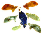 Chinese Hand Carved 6 Natural Jadeite   1 Lapis Fish Pendant Lot 7