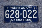 1961 Mccracken County Kentucky License Plate