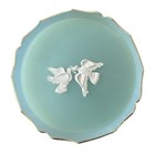 Vtg Avon Rapture Powder Jar - Green Plastic Container W doves   Gold Trim 1960s