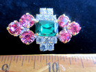 Stunning  Czech Vintage  Glass Rhinestone Button  Crystal   Pink C emerald Green