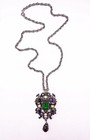 Antique Austro-hungarian 800 Silver Dragon Necklace W  Amethyst Garnet   Pearls