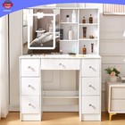 New Vanity Table With Smart Led Sliding Mirror Makeup Dressing Desk W  7 Drawers