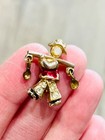 Vintage Asian Figural Water Carrier Brooch Faux Pearl Enamel Gold Tone