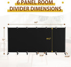 6 Panel Room Divider With Lockable Wheels  147  W X 72  H  Black   Upgraded Fold