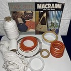 Vtg 70s 2 Macrame Pattern Books   Supply Lot Cord Wood Hoops Metal Plastic Rings