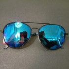 Betsey Johnson Aviator Sunglasses Black Metal Designer Frame Blue Mirror Lenses