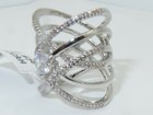Ladies Wide Ring Solitaire Weave Pave Silver Cz Rhodium Band Unique Clear 1528