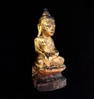 Antique Wood Buddha Carved Rare Wooden Sculpture Gold Gild Collectible Fine Art