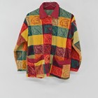 Vintage Fleece Jacket Womens Size M Multicolor Fall Leaf Check Print Button Up