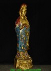 32 2  old Cloisonne Enamel Bronze Gold Kwan-yin Guanyin Quanyin Buddha Statue