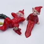 Vtg Christmas Elf Pixie Figurines Set Of 4 Red Green Mid-century Ceramic Gilner