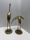 Vintage Mid Century Modern Brass Heron Figurines Aged Patina Pair Of 2