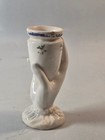 Antique 19th Century Porcelain Hand Holding Vase Blue Rim Floral Figurine