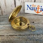 Push Button Brass Compass With Hinged Lid  Polished Finish  Old Pocket Style