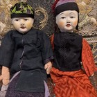 Very Special Chinese Paper Mache And Fabric Antique Dolls  Complete Rare