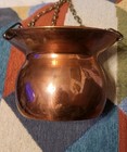 Beautiful Vintage Copper Hanging Planter Pot Cauldron W Chain Hooks 4 X 6 In