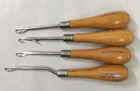 Vintage Lot 4 Latch Hook Rug Tool Needle Wooden Handle Mary Maxim Made England