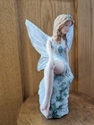 Fairy Figurine Statue Sitting On Rock Blue 10  Tall Chipped Wing