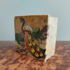 Vintage Indian Marble Stone Lidded Trinket Pot Peacock Motif Hand Painted India