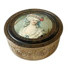 Vintage Marie Antoinette Portrait Powder Jar Vanity Brass Embossed 1950s 1960s