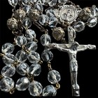 Antique Catholic Rosary Clear Crystal Beads Vintage Religious Deco Era Italy D11
