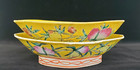  2  Old Chinese Famille Jaune Footed Yellow Peach   Floral Bowls