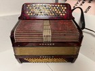 Hohner Sirena Iii Button Accordion Vintage Red Good Working Needs Play-in Ok
