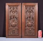 Pair Of Antique French Solid Oak Wood Highly Carved Panels With Flowers