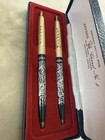 Vintage Chanel No 5 Arpege 14k Gold Filigree Perfumed Ballpoint Pen Set In Box