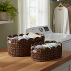 Wicker Scalloped Basket Set Of 2 woven Storage Baskets For Shelves closet laundr