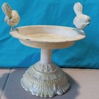 Rustic White Metal Small Birdbath Feeder Birds Garden Decor Distressed 6  X 7 