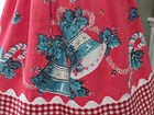 Kitchen Apron From Vtg Xmas Tablecloth W big Bells-candy Canes red Gingham Trim