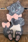 Vintage Handcrafted Wood Black Cat Wall Hanging Decor     Pink Bows  3d Paws  7   
