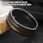 Black Brushed Tungsten Carbide Green Sand Rose Gold Plated Stripe Band Ring