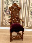 Vintage Wooden Carved Velvet Chair Armchair Dollhouse Miniature Furniture 1 12