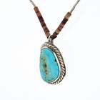 Navajo Native American Turquoise Sterling Silver Liquid Silver Pendant Necklace