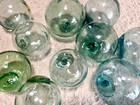 Set Of 10 Antique Japanese Glass Fishing Floats     Blown Blue   Green     2 3 -3 1 