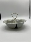 Vintage Usa Pottery Gray Divided Serving Dish With Chrome Handle Barware Mcm 8   