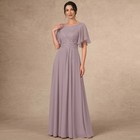 Elegant Ruffle Sleeves O-neck Chiffon Mother Of The Bride Dresses Applique